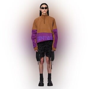 Brain dead / sinister screw overlay half zip fleece sweatshirt brown purple L